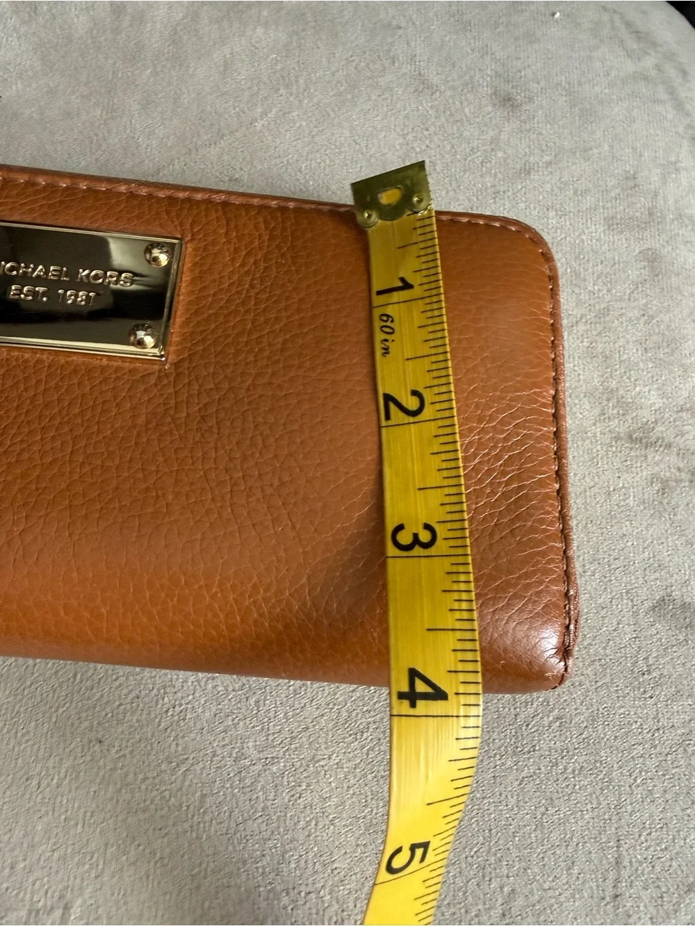 Michael Kors Cognac Leather Zip-Around Wallet with Gold Plaque